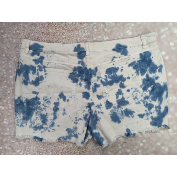 Lane Bryant Size 26 Womens Plus Tie Dye Boyfriend Midi Denim Shorts Blue White - Picture 4 of 8